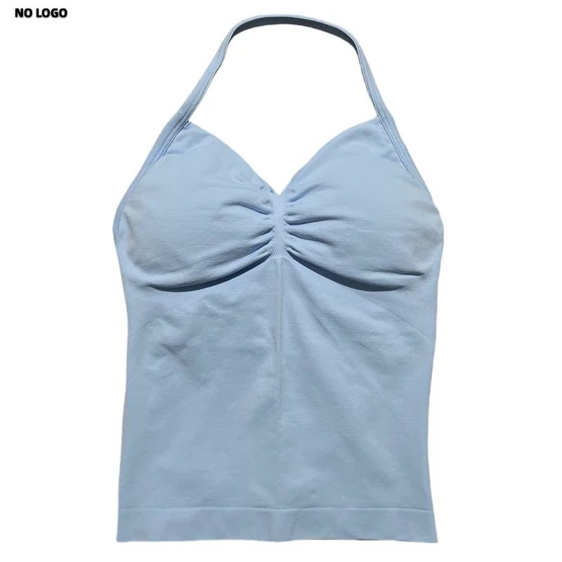 Women Yoga Vest - Longline Strappy Top | Breathable Fitness Tank Top Open Back Halter