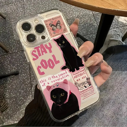 Creative Label Black Cat Transparent Phone Case for Samsung Galaxy S26 S25 Ultra S24 Plus S23 FE S22 A16 A15 A34 A35 A55 Cover
