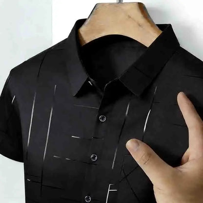 2026 High-Quality Men's Casual Fashion Shirt Short Sleeve Button-Down with Geometric Pattern