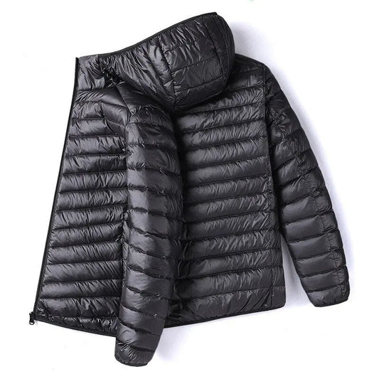 Men Solid Color Hooded Puffer Coat, Winter Lightweight Casual Outdoor Sports Warm Jacket for Male