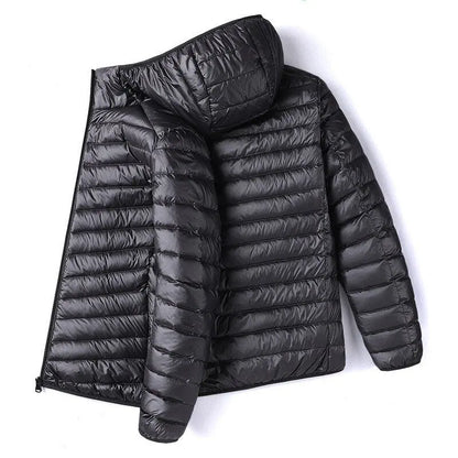 Men Solid Color Hooded Puffer Coat, Winter Lightweight Casual Outdoor Sports Warm Jacket for Male