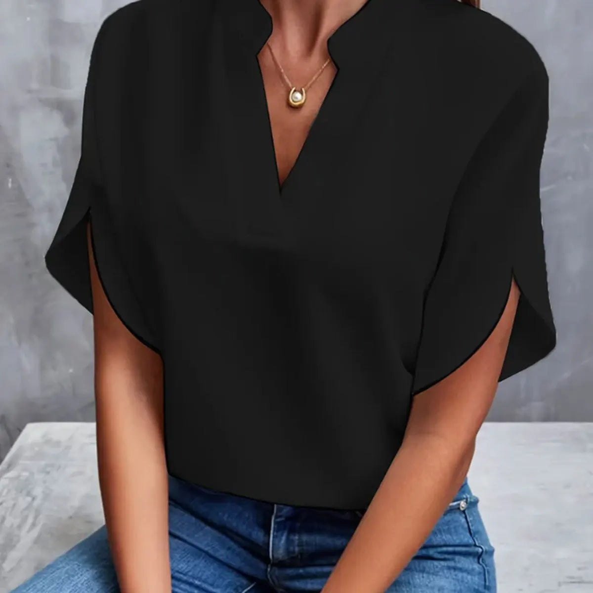 Women Elegant Solid V Neck Blouse Casual Short Sleeve Loose Shirt Summer Solid Tops Harajuku Office Ladt Chiffon Blouse 2026 New