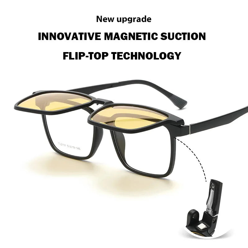 Magnetic Clip-On Glasses – Polarized Prescription Sunglasses with TR90 Frame for Men Women