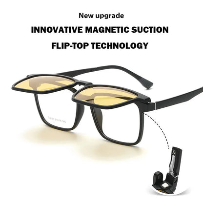 Magnetic Clip-On Glasses – Polarized Prescription Sunglasses with TR90 Frame for Men Women