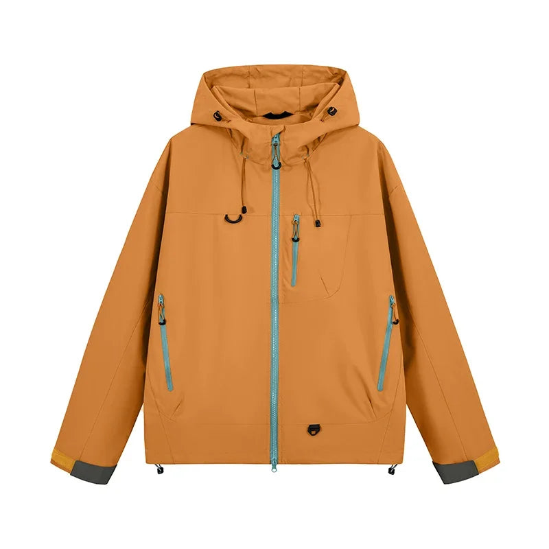 Unisex Couple Style Hooded Outdoor Jacket, Windproof Water Resistant Hiking Coat, Sports Outerwear for Cycling Fishing