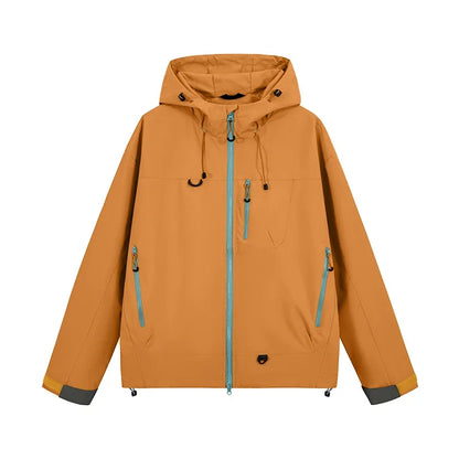 Unisex Couple Style Hooded Outdoor Jacket, Windproof Water Resistant Hiking Coat, Sports Outerwear for Cycling Fishing