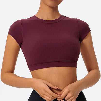 Women Crop Top - Backless Sports Crop Tee With High Compressive Waistband