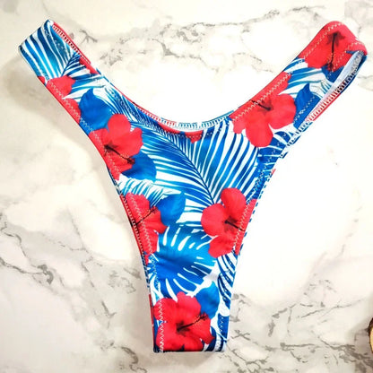 Sexy Floral Print Brazilian Bikini Bottom Women's Swimwear High Waisted New V Thong Swimsuit Bathing Suit Women Swimwear Women