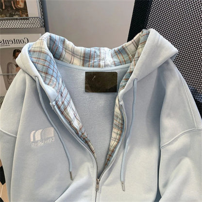 Spring And Autumn Male Vitality Fashion Trends Versatile Simple Lazy Wind Jugendstil 2025 New Male Grid Splicing Zipper Jacket