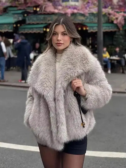 Faux Fur Coat Women’s Winter Jacket – Warm Fluffy Loose Lapel Outerwear