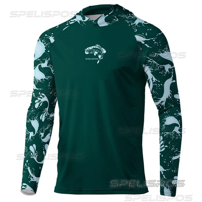 SPELISPOS New Men Fishing Hoodie Summer Breathable  Long Sleeve Fishing Jersey Sun Protection UPF 50+ T-shirt Camisa De Pesca