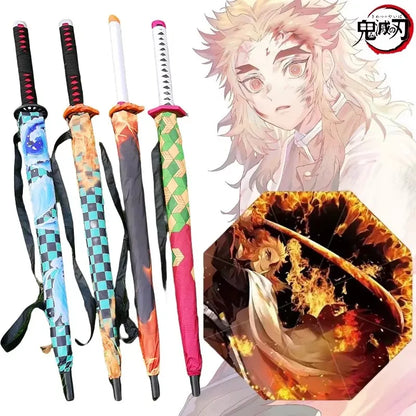 Demon Slayer Katana Umbrella Anime UV Blocking Parasol Raincoa Kyoujurou Real Japanese Katana Samurai Sword Long Umbrella Gift