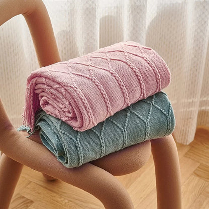 Green Oversized Knitted Throw Blanket - Soft Textured Decorative Couch Blanket - ZOOMNSTORE