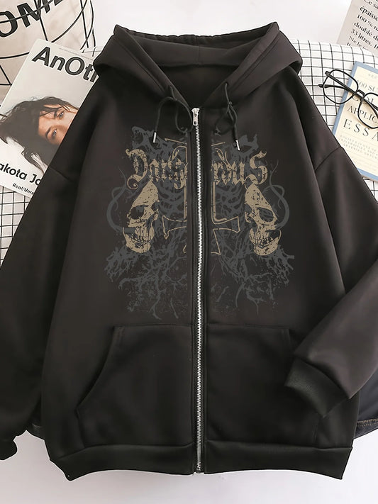Trendy European and American Style Autumn and Winter Hooded Sweatshirt, Fleece-Lined and Thickened, Unisex Couple's Cardigan, Women's Loose Casual Oversize Hoodie, Long-Sleeve Regular Fit with Front Pocket, Machine Washable,