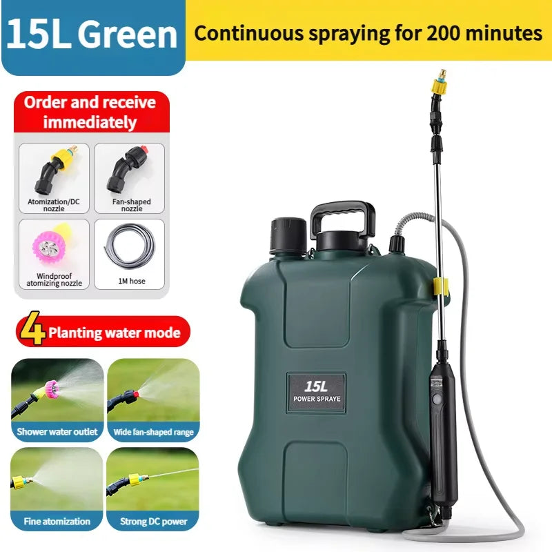 15L Multifunction Electric Sprayer, Adjustable Nozzle Garden Spray Tank For Watering, Cleaning, Pet Bathing with 3 Spray Heads