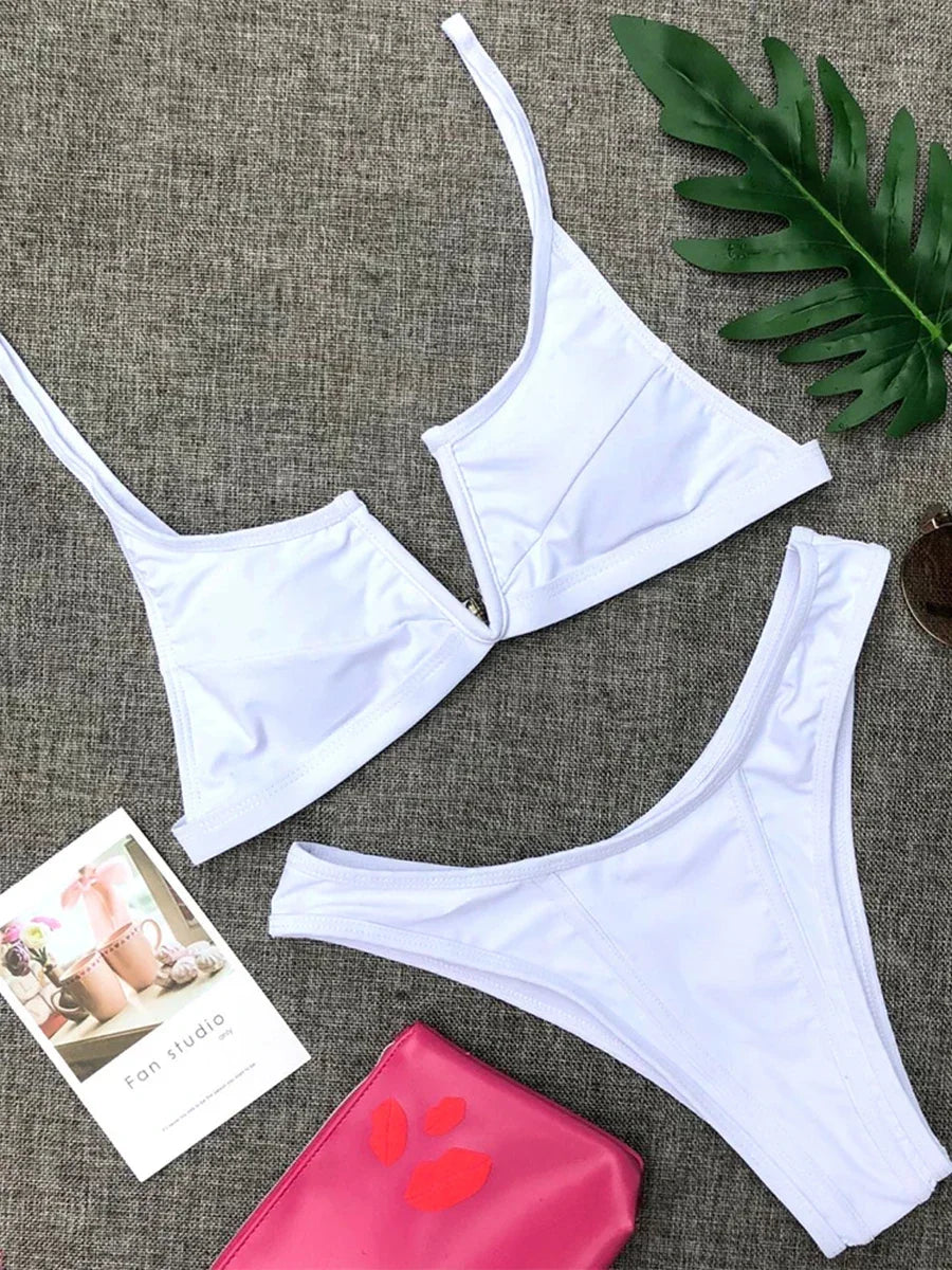 V Shaped Thong Bikini - Denim Two Piece Bikini Set With Push Up Bathing Suit