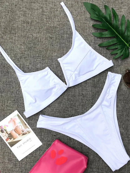 V Shaped Thong Bikini - Denim Two Piece Bikini Set With Push Up Bathing Suit