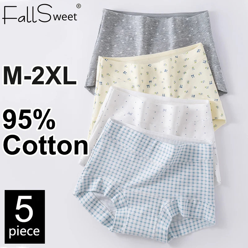FallSweet 5/10PCS Plus Size Cotton Panties Seamless Women Mid-Rise Underwear Soft Breathable Underpants Briefs Female Lingerie