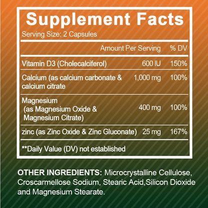 Alxfresh Calcium Magnesium Zinc & Vitamin D3 Capsules for Immune System, Bone, Nervous System Health Support | Non-GMO, Vegan