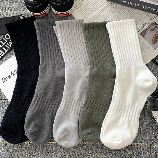 Mens Black  White Warm Socks Set - 5 Pairs Autumn Winter Sport Short Socks - ZOOMNSTORE