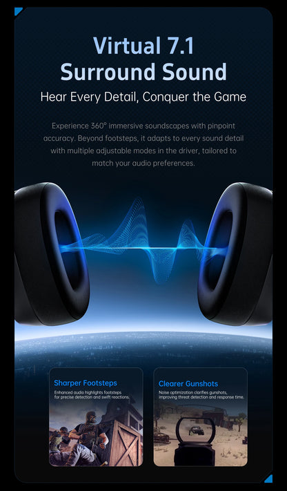 ATK M1 Game Headset Three Mode Wireless Headworn PS5  PC Gaming Headset Microphone Virtual 7.1 Surround Noise Reduction Headset