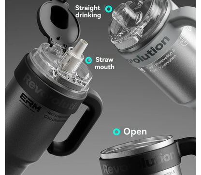 1200ML Extra Large Tumbler Ceramic Drinkware Stainless Steel Water Bottle Insulated Vacuum Flask Straw & Handle Leakproof Mug