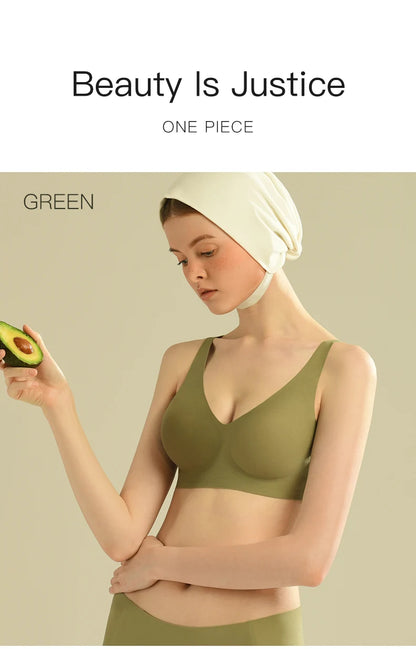 Plus Size Wireless Bra - Seamless Push Up Padded Plunge Bra with Adjustable Straps