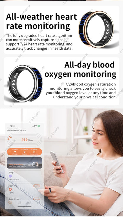 Smart Ring With Dynamic Display Screen 5 ATM Waterproof Blood Oxygen Heart Rate Sleep Monitor Sports Ring Men Women Fashion Ring