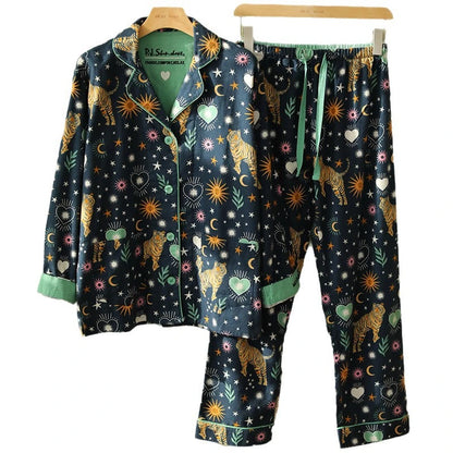 2026 Spring Autumn Winter New Home Clothes Women Cotton Pajamas Suit Cartoon Nightwear Comfort Shirt Pants Gift Loungewear