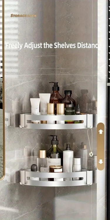 White Wall-Mounted Bathroom Storage Rack - Triangular Square Organizer