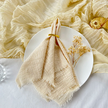 Reusable Cotton Wedding Napkins - 10pcs Green Trim Rustic Party Decor