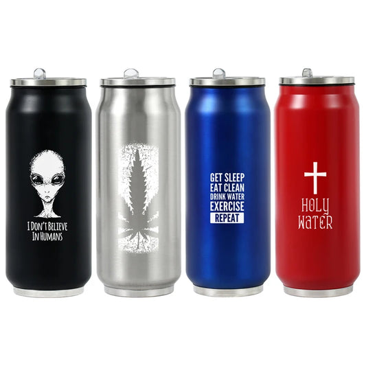 500ML 304 Stainless Steel Cola Can Thermos Custom LOGO Vacuum Cup Flask Portable Double Layers Straw Cup Water Bottle Mug