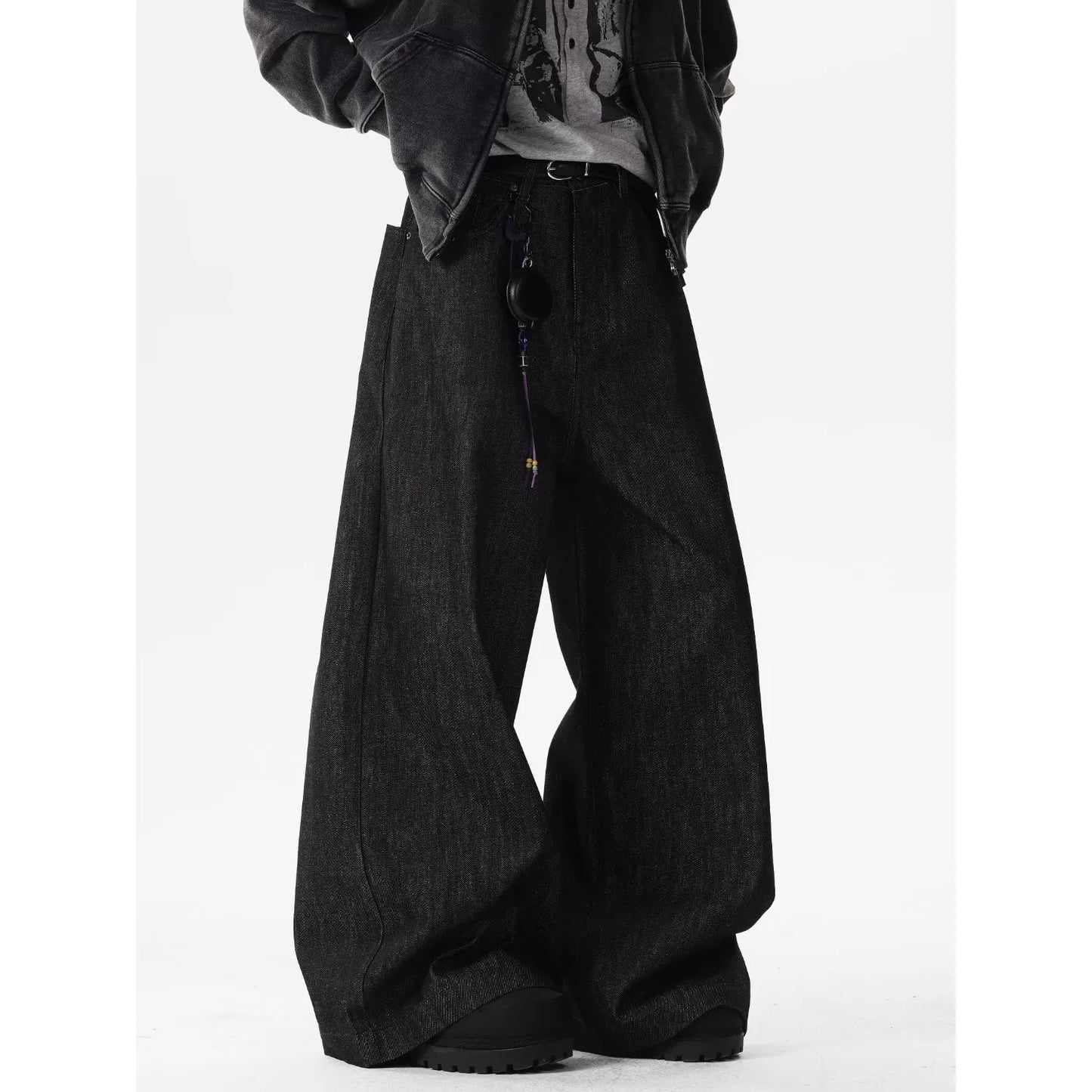 Retro Red Dragon Embroidery Wide Leg Knife Edge Jeans  for both men and women Y2K street cool floor length wide leg pants