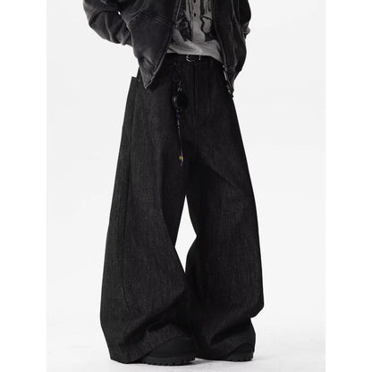 Retro Red Dragon Embroidery Wide Leg Knife Edge Jeans  for both men and women Y2K street cool floor length wide leg pants