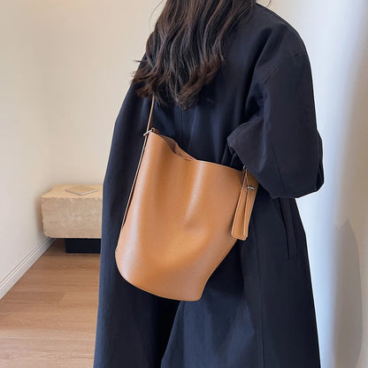 Leather Shoulder Bag - Small Solid Color Korean Fashion Baguette Style Purse