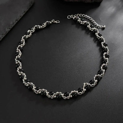 Lacteo 2025 Trendy Creative Imitation Pearl Beaded Chain Necklace Bracelet for Men Vintage Clavicle Chain Charm Jewelry Gift Set