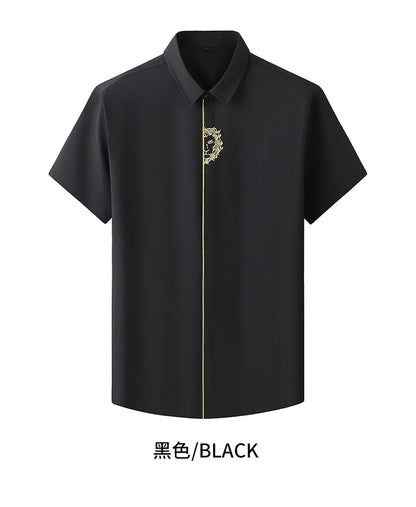 Upto 10XL Size Short Sleeve Embroidered Shirt Men's Casual Loose Oversized Black and White Short Sleeve Shirt Summer