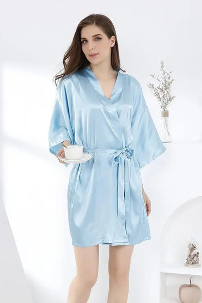 Nightgown Soft Bathrobe Short Women's Lounge Bride Bridesmaid Morning Gown Solid Color Wedding Party Silky Robes Summer