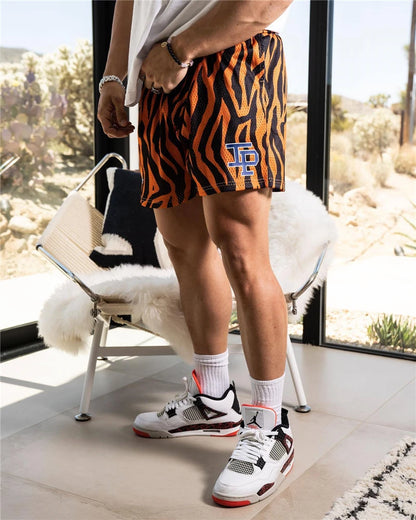 Summer Men's INAKA IP Leopard Print Mesh Shorts Elastic Waist Drawstring Breathable Quick Dry Gym Workout Fitness Casual Pants