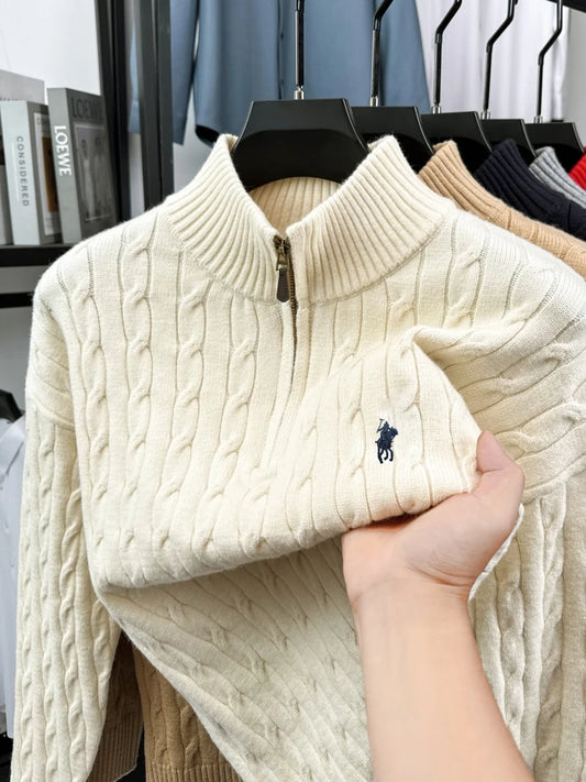 Luxury Pony Embroidery Designer Brand Sweater Men New Fashion Jacquard Paul Casual Half Zipper Stand up Collar knitted pullover