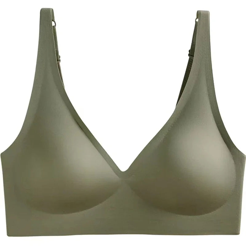 Seamless Wireless Bra - Wire Free, Deep V, Adjustable Strap, Soft Support Underwear
