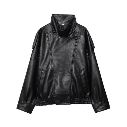 Faux Leather Jacket – Women's Bomber Jacket With Snap Button | Office Outerwear Coat