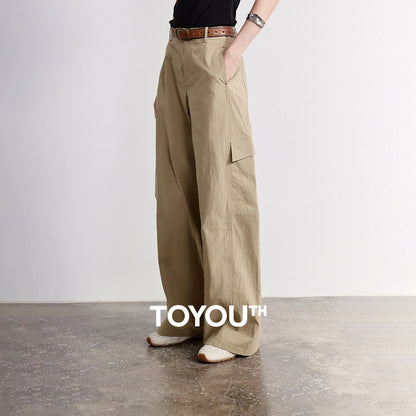 TOYOUTH Women's High Waist Wide Leg Banana Pants 2026 Summer New Multi Pocket Casual Trousers, Breathable Linen Blend