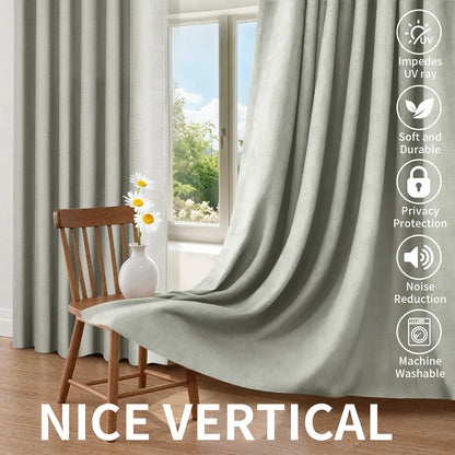 Blackout Linen Curtains - Thermal Eyelet Panels | Soft Texture, Sun Blocking Drapes