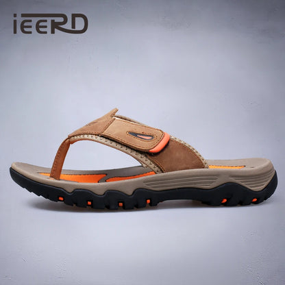 Cow Leather Outdoor Men Slippers Non-slip Wear-resistant Men's Flip Flops Summer Casual Shoes For Men Beach Sandals Plus Size