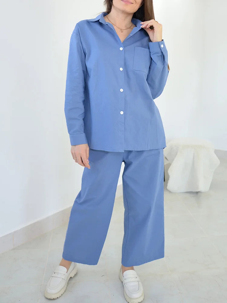 Streamgirl Linen Pants Sets For Women Summer Suits Pink Two Piece Trouser Women's Suit Sets Linen Shirt Set Oversize Outfit Suit