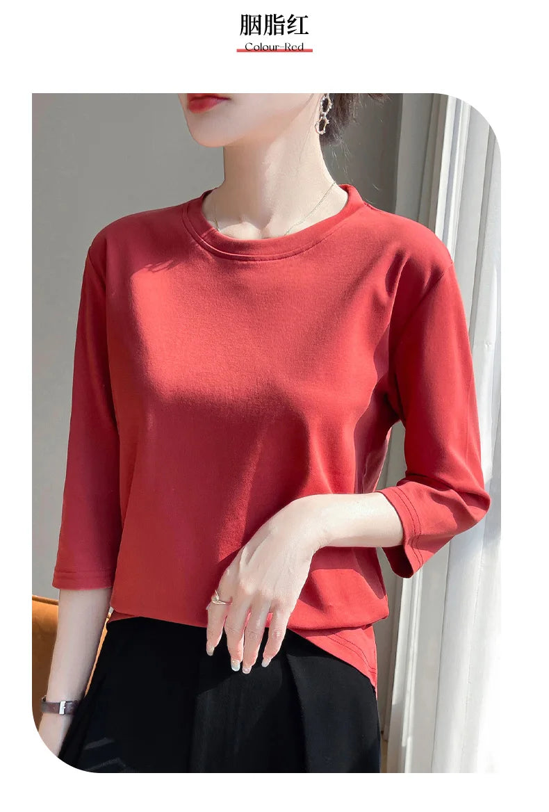 Cropped Mercerized Cotton T-Shirt - 100 Cotton Short Sleeve for Spring  Summer 2023