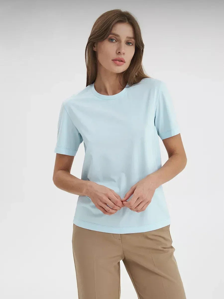 Cotton Summer Womens T-Shirt - Short Sleeve Loose Basic Top