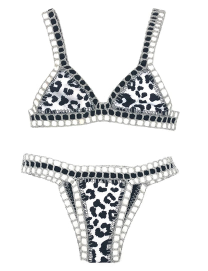 Reversible Crochet Bikini - Leopard Print Two Piece Swimwear Set | Luxury Poolside Suit