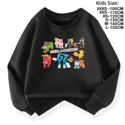 67 Six Seven for Childrens Steal A BrainRot Fashion Kids Hoodie Warm Sweatshirts Italian Brainrot Winter Clothing Cartoon Hoodie